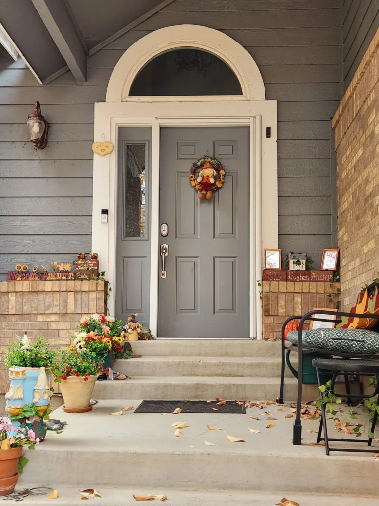 Fall home entrance with doormat before winter fall carpet cleaning